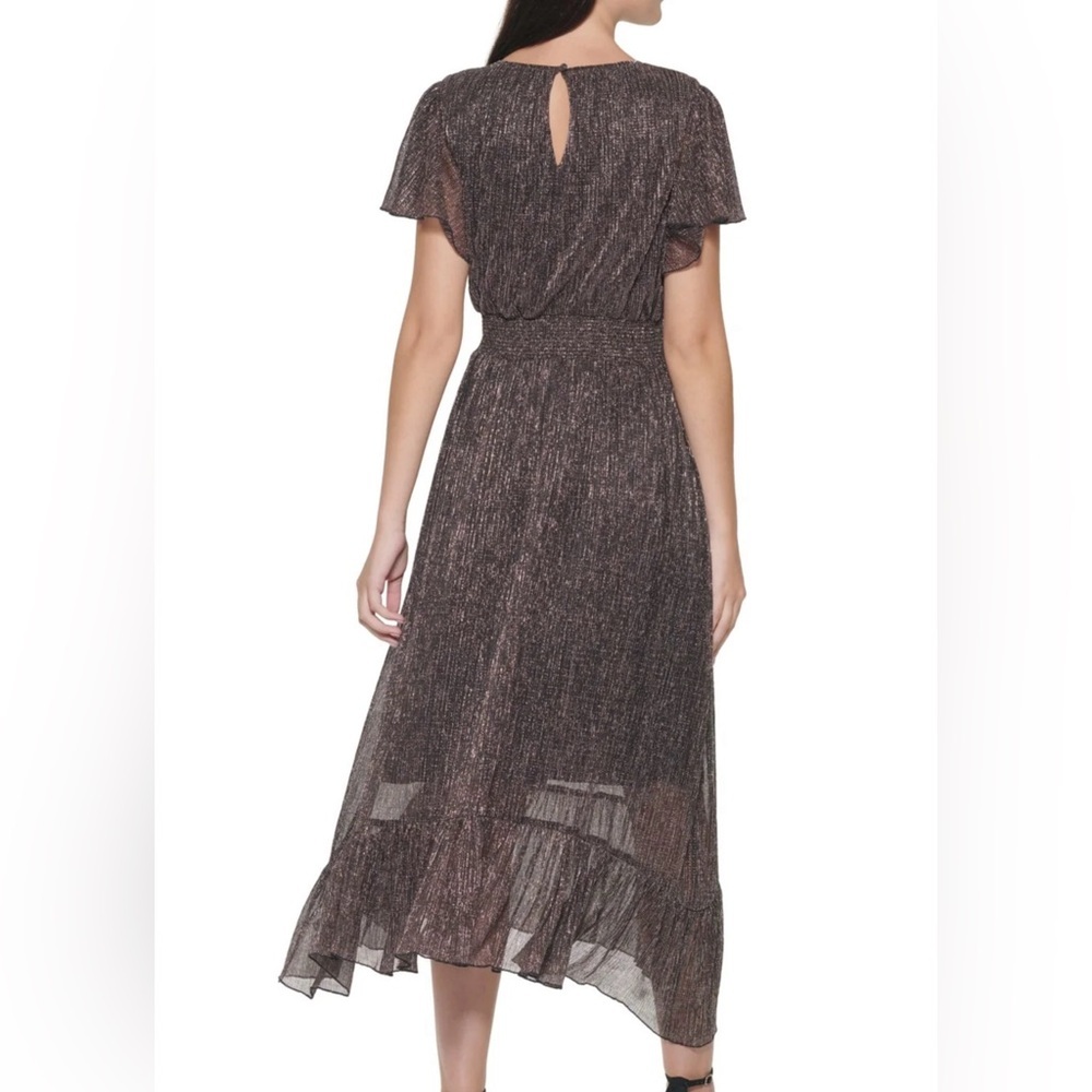 KENSIE Dress Size 8 Black Smocked Ruffled Keyhole Flutter Sleeve Fit + Flare NEW - Picture 5 of 11